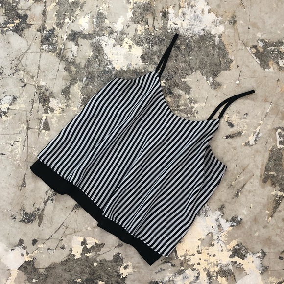 Mind Code Tops - Black & White Striped Crop Top